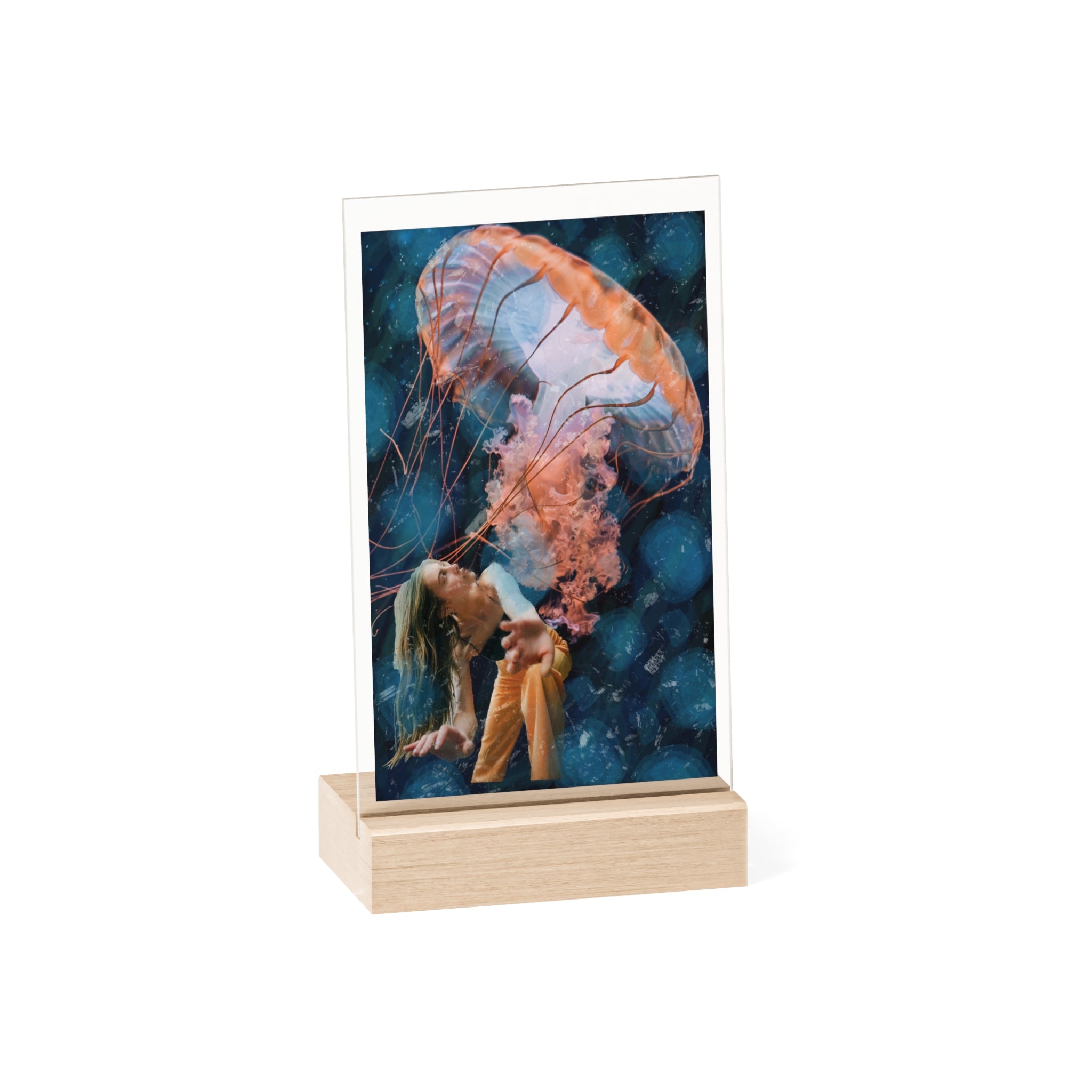 Raining Jellyfish - Acrylic Sign with Wooden Stand