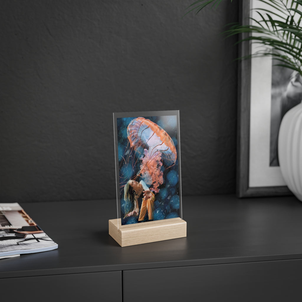 Raining Jellyfish - Acrylic Sign with Wooden Stand