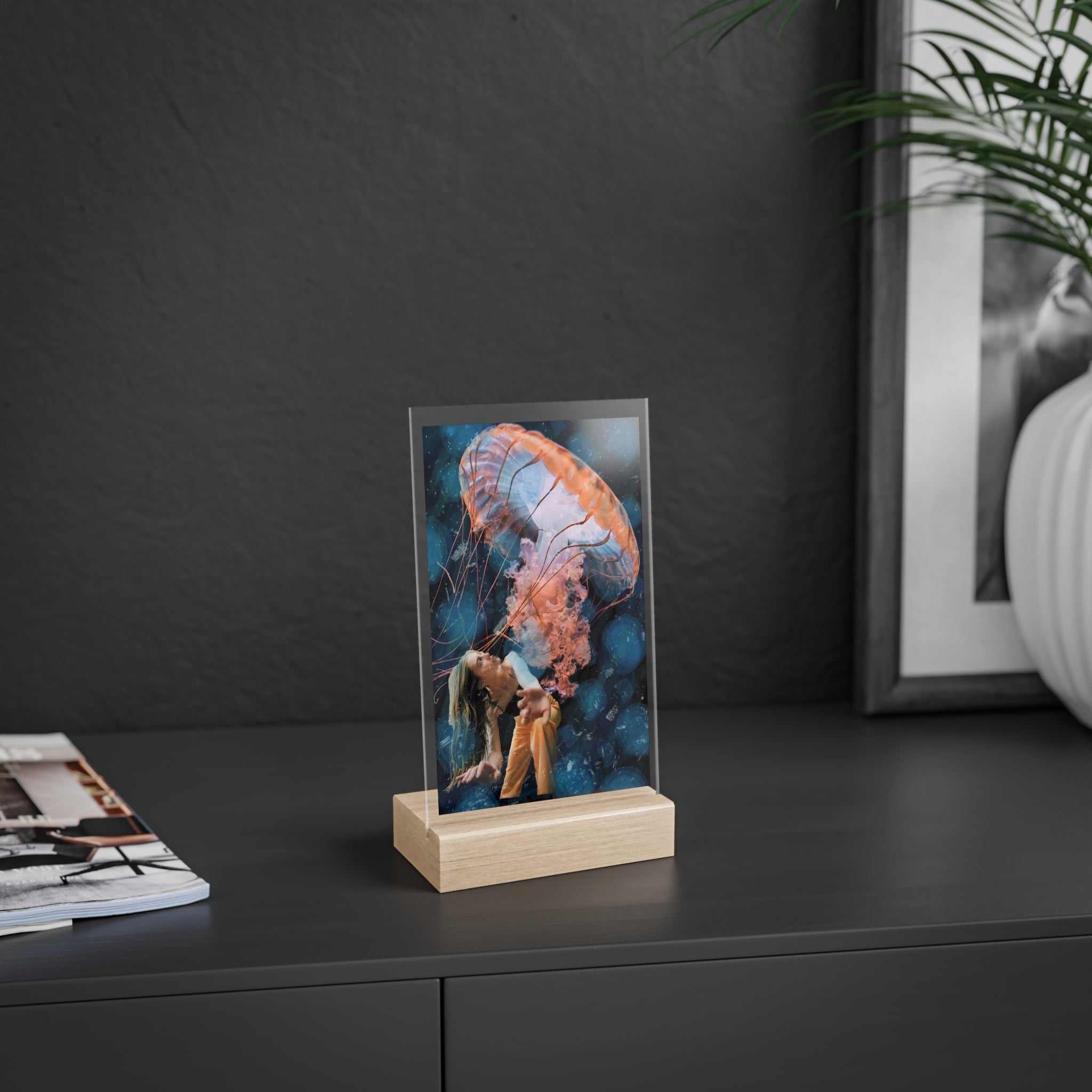 Raining Jellyfish - Acrylic Sign with Wooden Stand