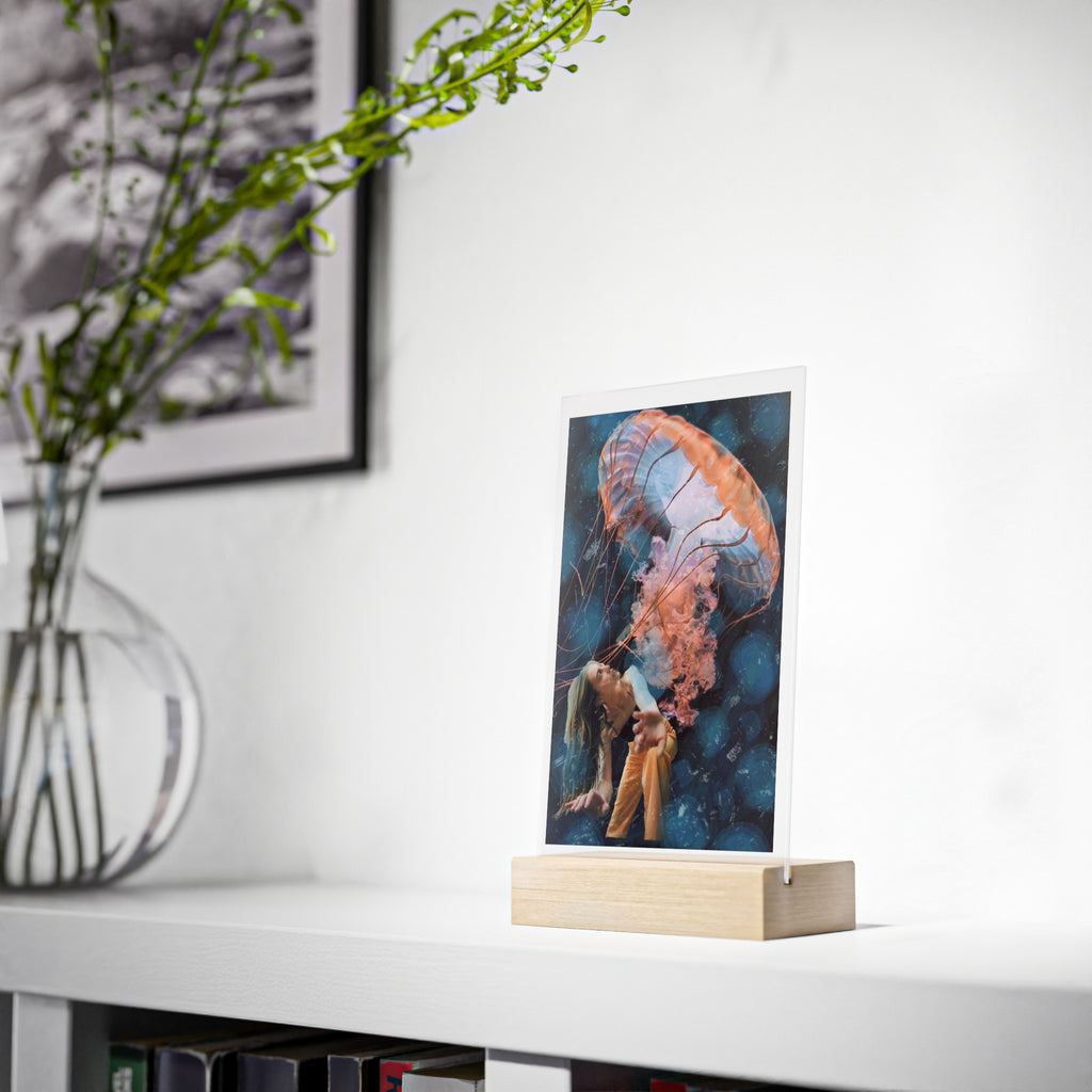 Raining Jellyfish - Acrylic Sign with Wooden Stand